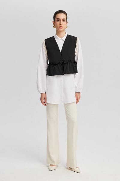 Touché Privé - Blouse met gilet met kwastjes - Wit - Dames