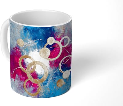 Mok - Koffiemok - Cirkels - Goud - Abstract - Mokken - 350 ML - Beker - Koffiemokken - Theemok