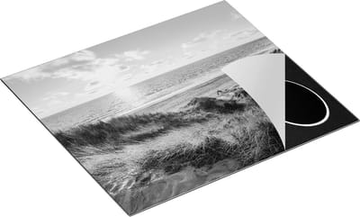 Chefcare Inductie Beschermer Strand en Zee vanuit Duinen - Zwart Wit - 60x50 cm - Afdekplaat Inductie - Kookplaat Beschermer - Inductie Mat