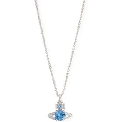 Vivienne Westwood Ismene Messing Saturnusvormig Strass Ketting Uniseks ketting Zilver Zeeblauw R04350598 Basic Packaging-Dust Bag+Box white