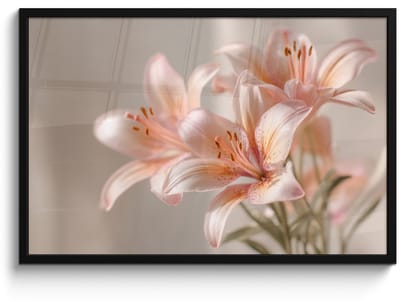 Poster in lijst - Fotolijst 90x60 cm - Posters - Lelies - Meeldraden - Roze - Wazig - Posterlijst zwart - Decoratie - Wanddecoratie woonkamer - Muurdecoratie slaapkamer