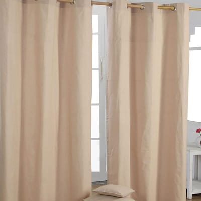 Homescapes gordijnen met oogjes, effen beige, set van 2, 228 x 137 cm
