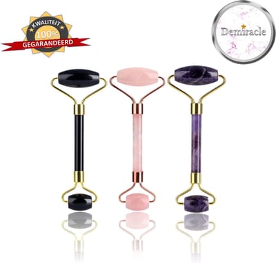 Demiracle Deluxe Face Rollers Set - Valtentijnsdag - Cadeau - Amethist - Rose Quartz - Black Obsidian  - Gezichtsroller - Massage Roller - Jade Roller - Rimpelverwijdering - Ontspanning - Kwaliteit
