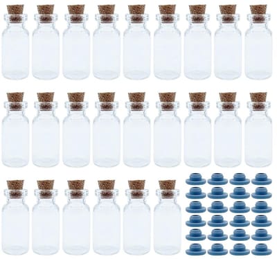 Dailygoods- Wensfles 3 ml - 24 Stuks - Glazen Mini-flessen - Met Kurk/Rubberen Stop - Voor Doe-het-zelf Handwerk - Afmetingen 16 x 35 mm - Mini-flesjes
