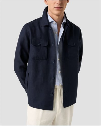 Eton - Vest Donkerblauw Eton Four Pocket Linen Lyocell Shirt Jacket Overshirts Donkerblauw 100014699