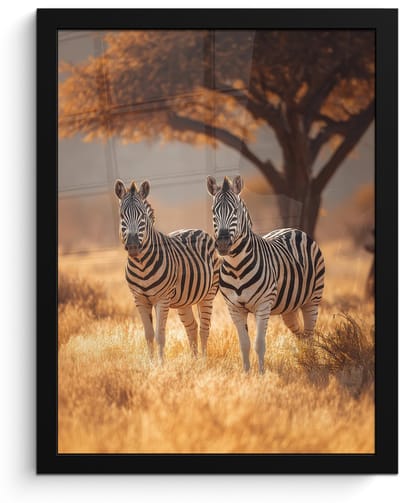 Poster in lijst - Fotolijst 30x40 cm - Posters - Zebra's - Savannelandschap - Gras - Posterlijst zwart - Decoratie - Wanddecoratie woonkamer - Muurdecoratie slaapkamer