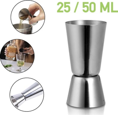 Maatbeker Cocktail - 50 / 25 ml - Drankmaatje - Jigger - Roestvrij Staal - 5 cl / 2.5 cl - Zilver