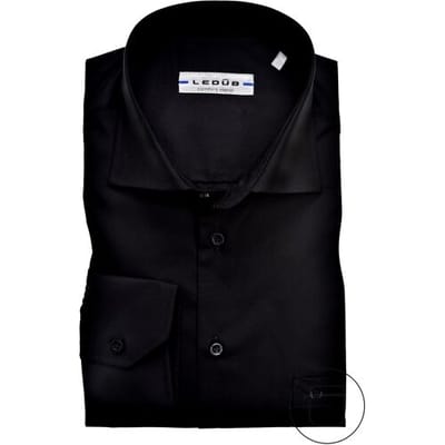 Ledub modern fit overhemd - zwart - Strijkvriendelijk - Boordmaat: 37
