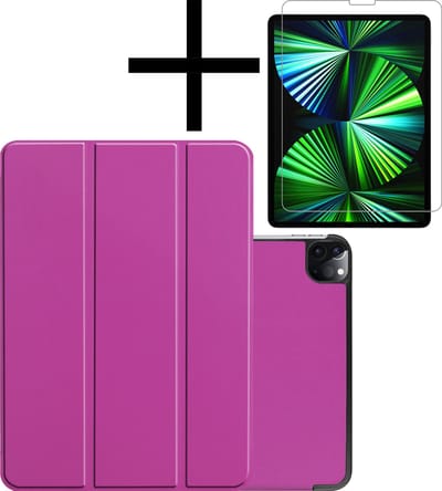 Hoes - Geschikt voor Apple iPad Pro (2022) - 11 inch - 4e generatie - Met Screenprotector - Trifold Bookcase - Hard Cover Case - Met Uitsparing Geschikt voor Apple Pencil - Hardcover Book - Tablet Hoesje - Paars