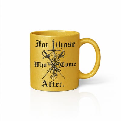 Gouden Glitter Mok 330ml – “For Those Who Come After” Gotisch Zwaard Design Koffiemok – Middeleeuwse Quote Cadeau – Glanzende Gouden Keramische Mok