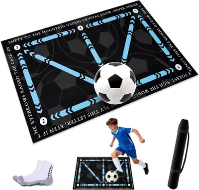 Voetbal Trainingsmat - Voetbal oefenmat - Balcontrole Verbeteren - Antislip Schokabsorberend - 90 x 60 cm - Zwart-blauw
