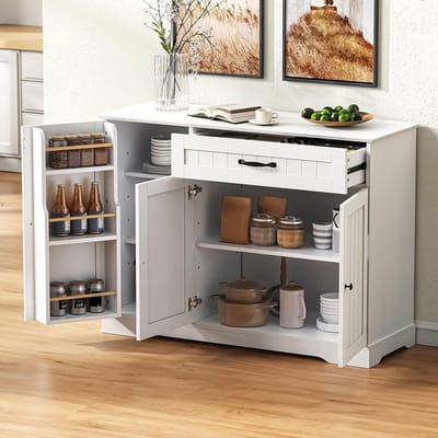 BLACKCOLORS Moderne en elegante buffetkast met 3 deuren en een lade, buffetkast voor eetkamer, woonkamer en gang (wit)