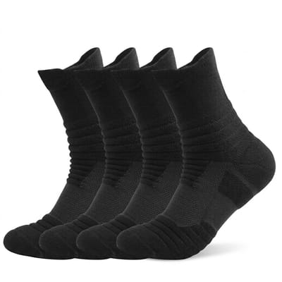 Zwart sport sokken heren dames – crew sportsokken met elastische pasvorm – ademende hardloop sokken voor fitness wandelen en training – vochtabsorberende sport sokken – maat 39-42 – set van 5 paar