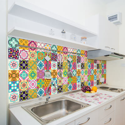 Zelfklevende tegelmuurstickers voor keuken en badkamer - 30 Azulejos Catalia tegelstickers - 30 stickers 20x20cm