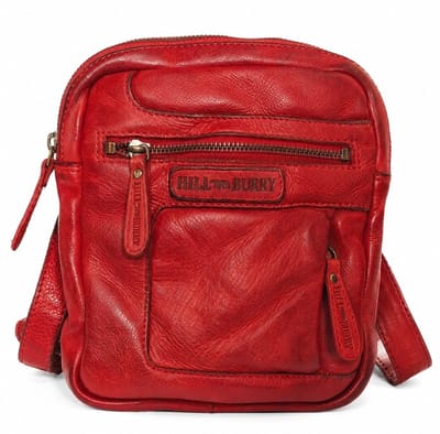 Hillburry Crossbody tas - Gewassen Leer - Rood - compact model - (bxhxd) ca. 17cm x 22cm x 4cm