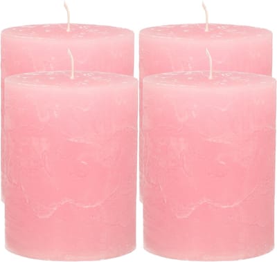 Atmosphera Stompkaars - 4x - roze - 7 x 9 cm - middel rustiek model - cilinderkaars - kaars