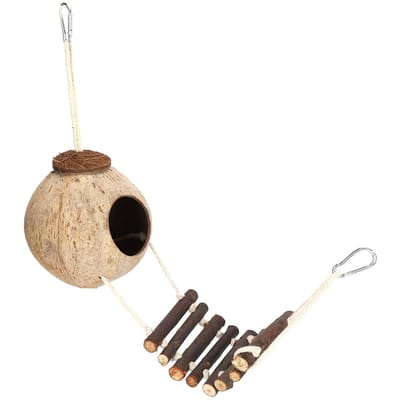 Nid d'Oiseau Nid d'Élevage pour Hamster Échelle d'Escalade Cachette en Coque de Noix de Coco Naturelle Maison Jouet beige