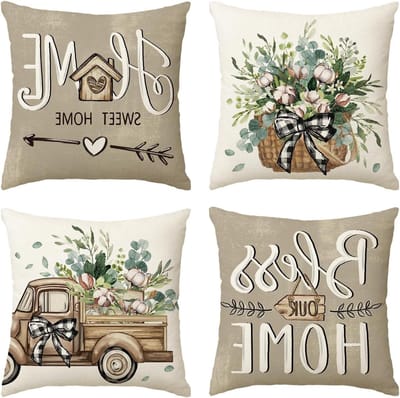 Allecto- Decoratieve Eucalyptus Bladeren Bloemenmand - Kussenhoes Set van 4 - Lente Decoratie - 45 x 45 cm - Sierkussensloop - Geschikt voor Woonkamer - Groen Eucalyptus Patroon