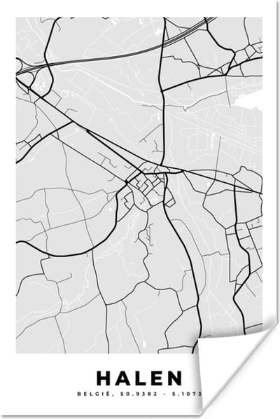 Poster Zwart Wit – België – Plattegrond – Stadskaart – Kaart – Halen - 120x180 cm XXL