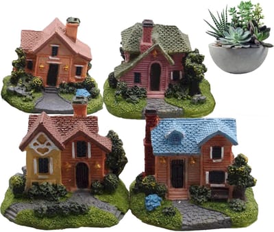Miniatuurhuisjes Set - Kleine Decoratie Huisjes - Tuin Decoreren - Weerbestendig Hars Materiaal - 6 x 5 x 5 cm