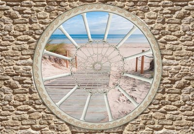 Fotobehang Stone Wall Path Beach Sand Nature | XL - 208cm x 146cm | 130g/m2 Vlies