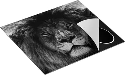 Chefcare Inductie Beschermer Leeuw - Leeuwenkop - Zwart Wit - 60x50 cm - Afdekplaat Inductie - Kookplaat Beschermer - Inductie Mat