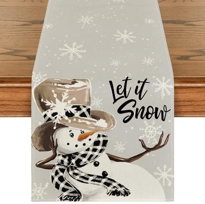 Dailygoody - Sneeuwman Tafelloper - Winterdecoratie - 40 x 180 cm - Kersttafelloper - Perfect voor feestelijke gelegenheden - Grijs