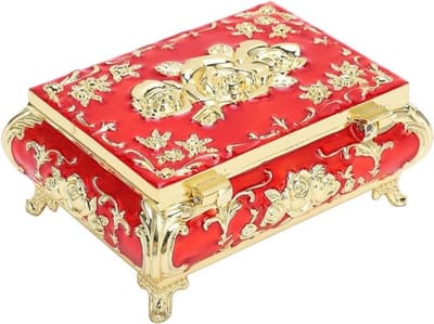 Vintage Sieraden Opbergdoos Zinklegering Aandenken Sieraden Organizer Geschenkdoos - Oorbellen Ketting Kleine Schat Box - Geschikt voor Vintage Sieraden - Goudrood Kleur - Vintage - Sieraden Case - Rood Gouden Decoratie