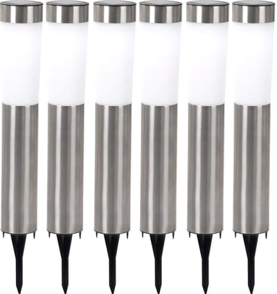 Solarlamp RVS buitenlamp grondspies solar plug-in lamp tuinlamp, LED 0.06W, DxH 7.5x56 cm, set van 6