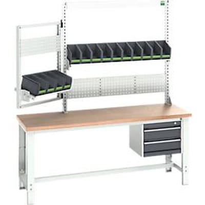 Bott cubio system werkbank, met laden, steun en zwenkramen, beuken multiplexplaat, tot 800 kg, B 2000 x D 750 mm, lichtgrijs