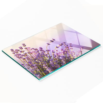 Glazen snijplank met decoratieve lavendelafbeeldingen, 80x52 cm