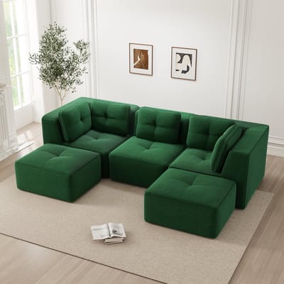 MODFU Modulaire Hoekbank - Diepe Zitting - Minimalistisch - Voor Woonkamer - Ribstof - Groen
