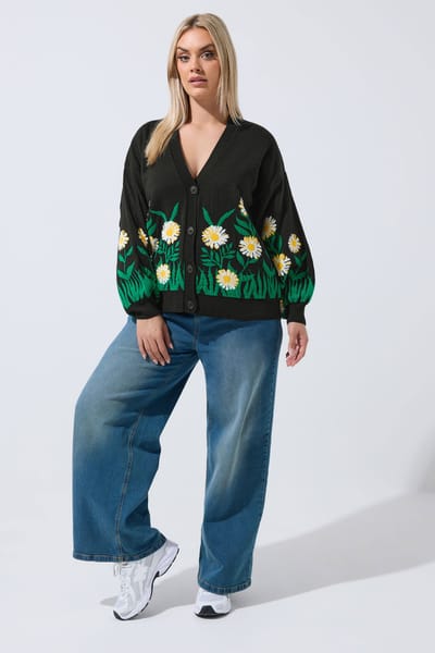 Limited Collection Zwart Gebreid Vest Met Bloemenprint Size 42-44