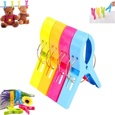 4 stuks - strandlaken knijpers - Grote knijpers - Plastic klemmen - Winddichte kledingklemmen - Grote klemmen - Kledingklemmen - Sterke droogrekklemmen - Quiltklemmen - Handdoekklemmen voor strandstoelen
