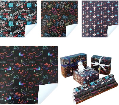 NTH products- Cadeaupapier Zwart - Spelletjes Thema - Verjaardagscadeau Jongens - 4 Vellen - 50 x 70 cm - Perfect voor Gamers - Inpakpapier