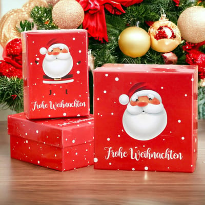 Dailygoods- Geschenkdozen 3-delig - Cadeaudozen met deksel - Kerstdozen set in rood - Kerstman-motief - Vrolijk Kerstfeest - Stijlvolle verpakking - Cadeaubox