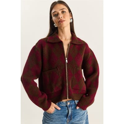 Dikke Jacquard Gebreide Cardigan met Rits