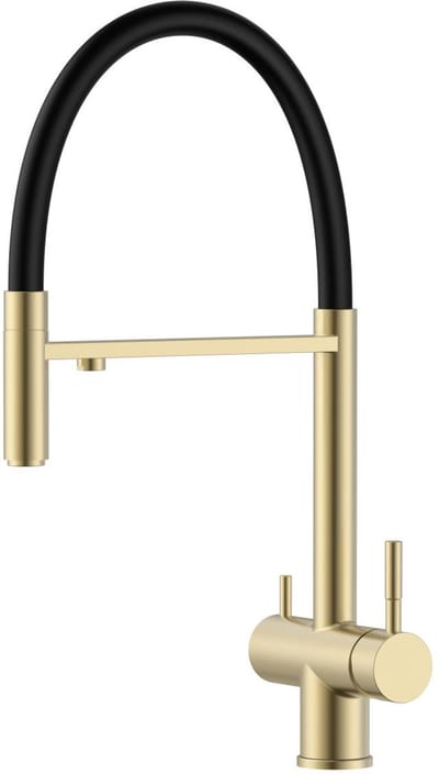 Pure.Sink Elite Steel Flex 3-weg PVD geborsteld goud keukenkraan met flexibele uitloop en Gefilterd Water PS8110-60