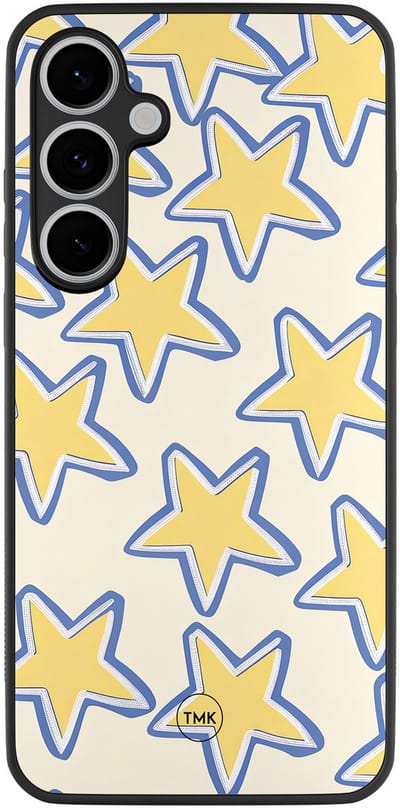 Hoesje geschikt voor Samsung Galaxy S24 FE - Retro stars geel - Geel - TPU case - Print - Hardcase zwart telefoonhoesje