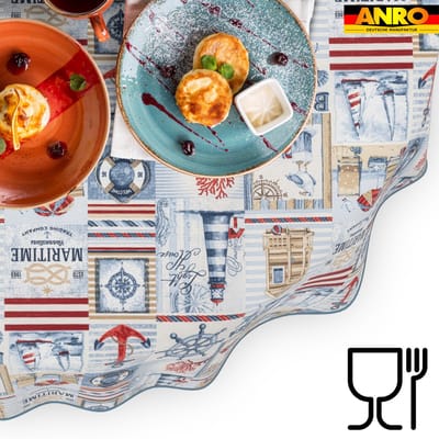 ANRO Tafelkleed Maritiem Rood Ovaal 180x140cm Met sierband Afwasbaar Waterafstotend Binnen & Buiten