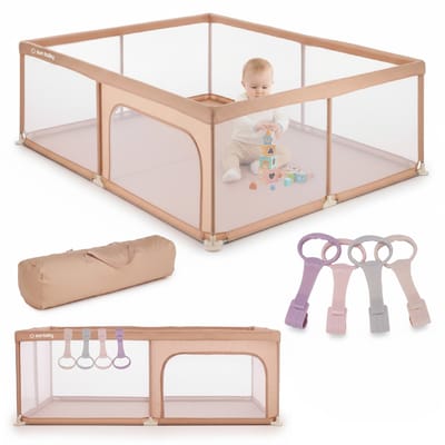 sun baby Kinderbox met roze handvat 150x200 cm 0-2 jaar Zalm, polyester, netwanden, ingang met rits, antislipvoetjes, draagtas inbegrepen, metalen frame