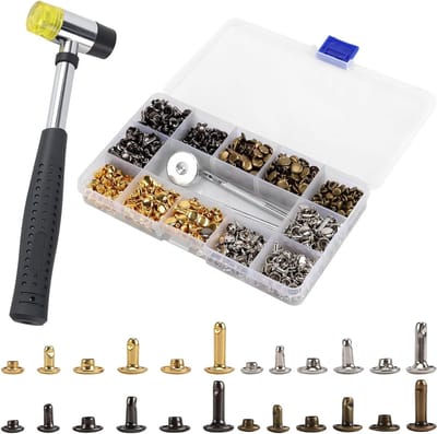 420 Stuks Rivet Set in 4 Kleuren - Dubbele Cap Rivets met Gereedschap in 3 Maten voor DIY Leren Ambachten, Tassen, Kleding en Schoenen