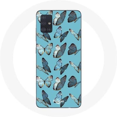 Hoesje - Samsung - Galaxy A51 - Vlinders - Flexibel - Blauw blauw
