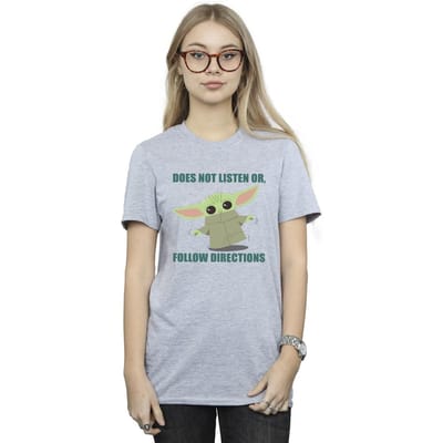 Star Wars Dames/Dames The Mandalorian Grogu Luistert Niet Katoenen Vriendje T-shirt (Sportgrijs)