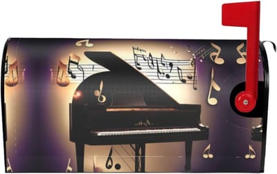 Brievenbus Covers - Post Box Wraps - Tuin Decoratie - Magnetische Bevestiging - Standaard Maat - Muzieknoot Piano