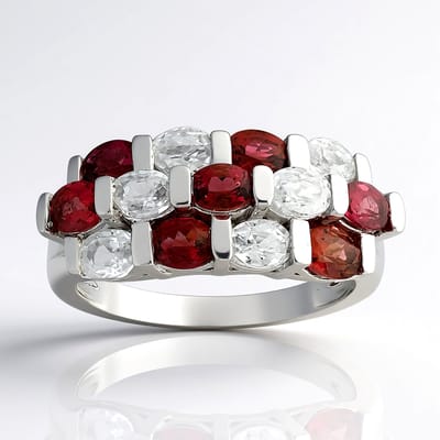 Cavill - Zilveren ring met palladium coating - 7x Braziliaanse roze toermalijn ovaal 1,012ct + 6x Tanzaniaanse zirkonia 1,53ct - moderne elegante ring