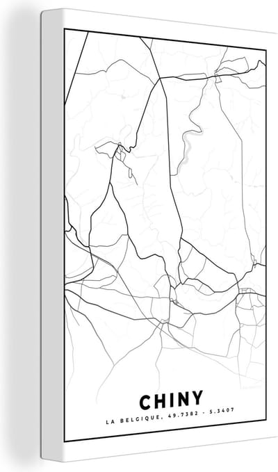 Canvas Schilderij Zwart Wit – België – Plattegrond – Stadskaart – Kaart – Chiny - 20x30 cm - Wanddecoratie