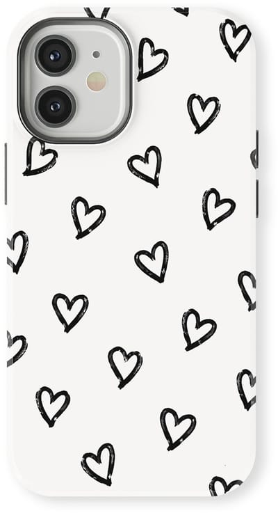 Tough Hoesje met Hartjes geschikt voor iPhone 12 Mini | Little Love Tough Case Geschikt voor Mag | Hartjes Print Backcover geschikt voor iPhone 12 Mini Mono Hearts