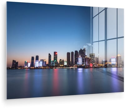 ® Glasschilderij 180x120 cm - Schilderij acrylglas - Helder donkerblauwe lucht boven Qingdao in China - Foto op glas - Muurdecoratie woonkamer - Wanddecoratie slaapkamer - Schilderijen