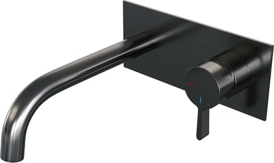 Brauer Gunmetal Edition - Wastafelkraan - Inbouw - Geborsteld Gunmetal PVD - 1 Greeps - Model E1 - Gebogen Uitloop & Afdekplaat